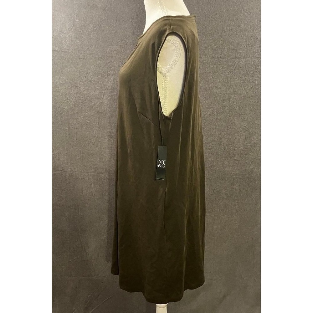 NWT New York & Company Olive Green Cotton Sleeveless Split Neck Shift Dress XL - Picture 3 of 8